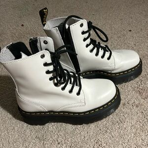 Dr Marten’s white and black slightly heeled boots